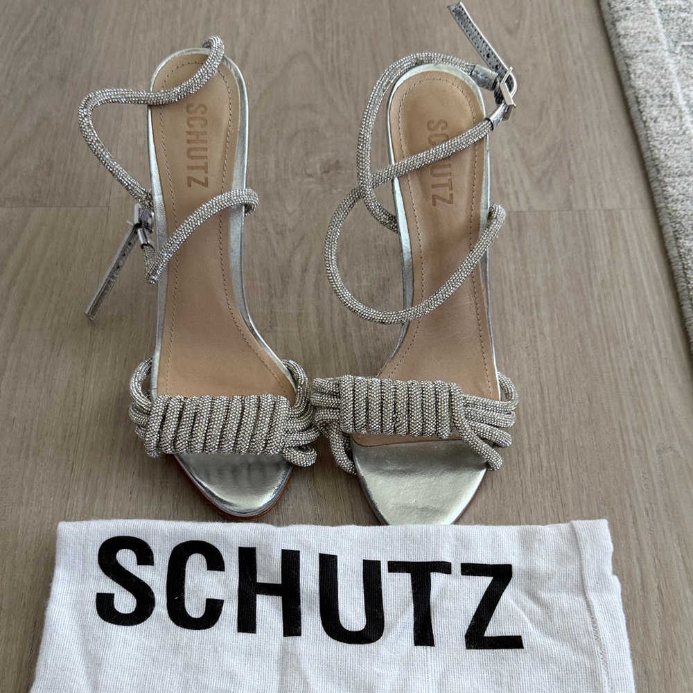 SCHUTZ Silver Strappy Heels